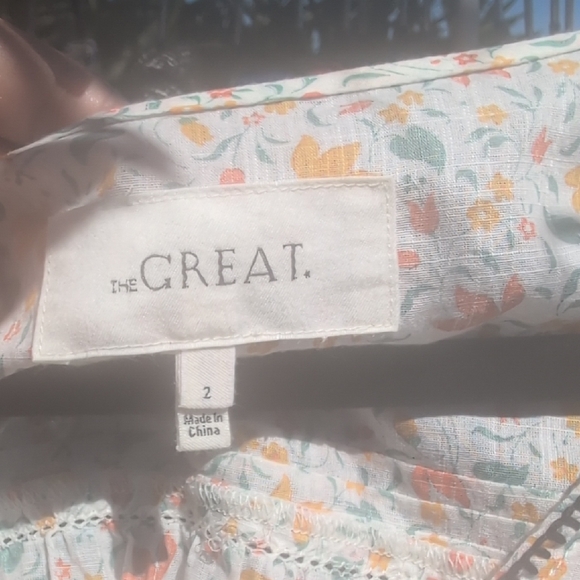 Floral Cotton Short Sleeve Blouse - White with Orange & Yellow Floral - Picture 2 of 3